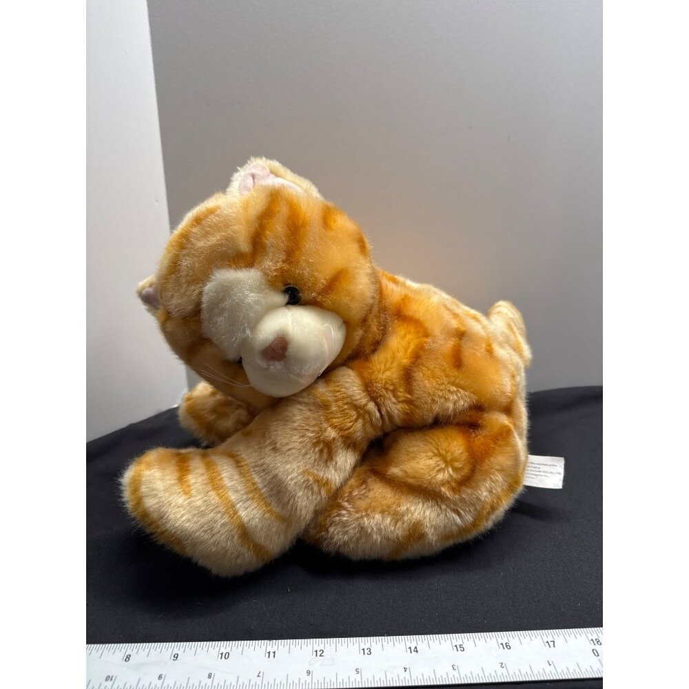 Stuffed Animal Cat Plush Toy By SKM . 14" Orange White Tabby Fat Cat Kitten Stri